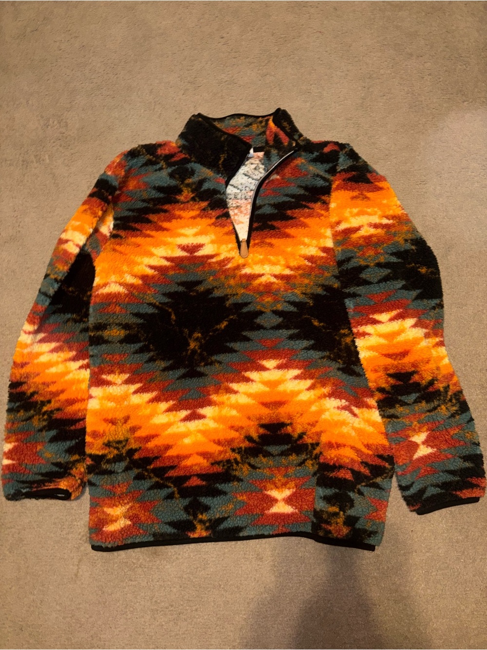 Women’s Aztec Print Half-Zip Fleece Pullover - Orange Multi